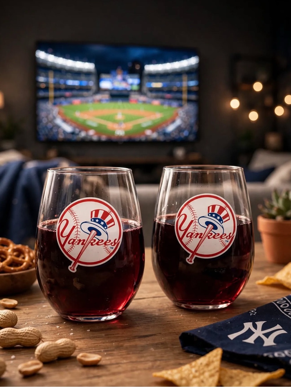 Yankees Stemless Plastic Wine Glasses - Set of 2